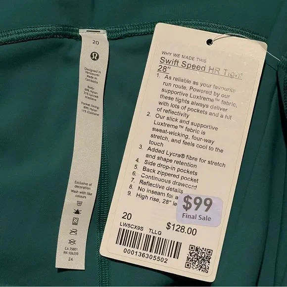 NWT Lululemon Swift Speed High Rise Tight 28” Teal Plus Size 20 - Picture 16 of 16